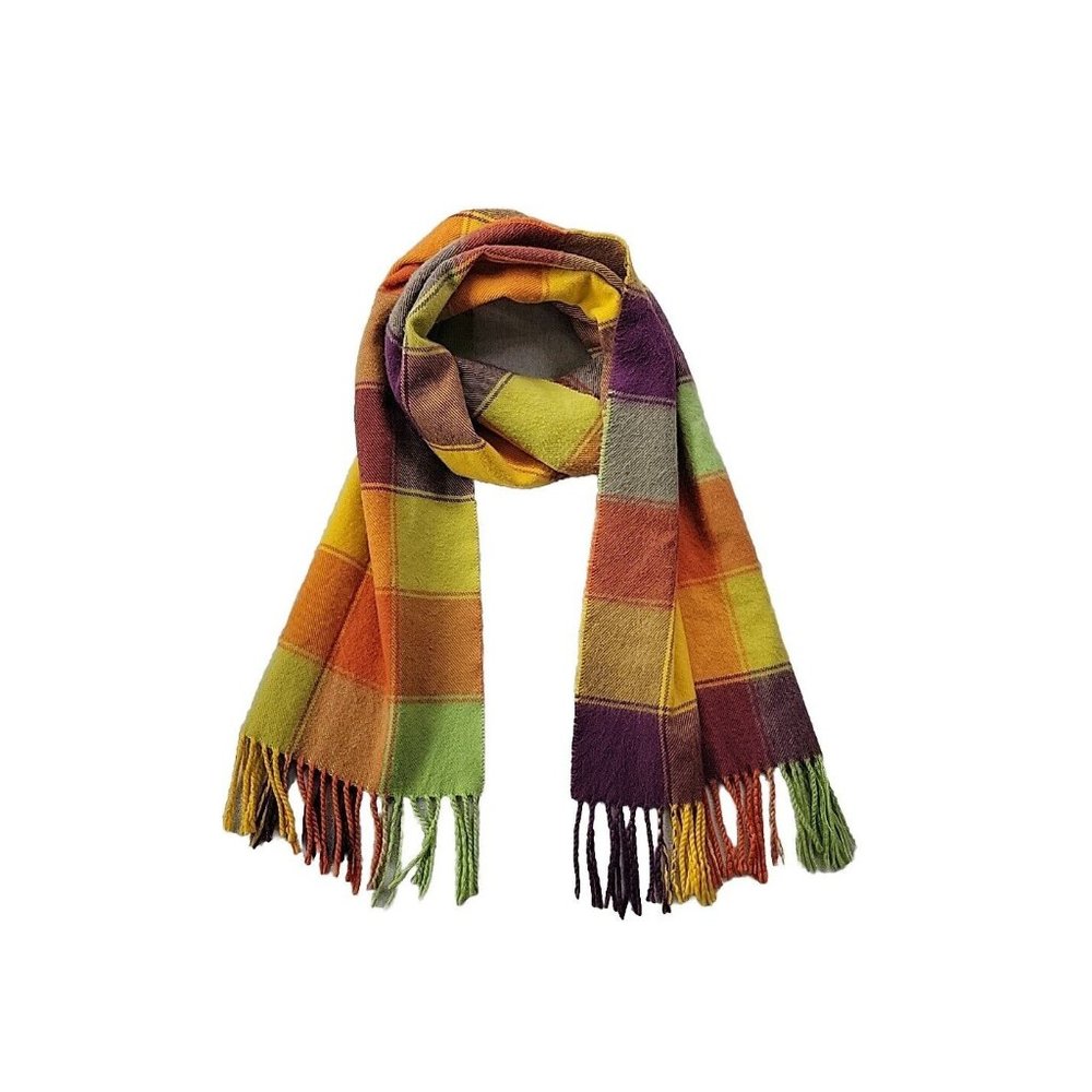 Women OS Rectangle Cashmere Neck Scarf Fringe End Plaid Warm Soft Scotland Made